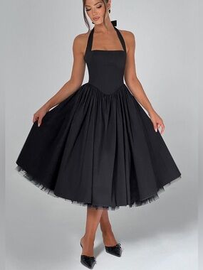 blue dress for baby girl MINNA Fashion VITTORIA Black Silky Deep V Corset Back Mermaid Formal D main image 0